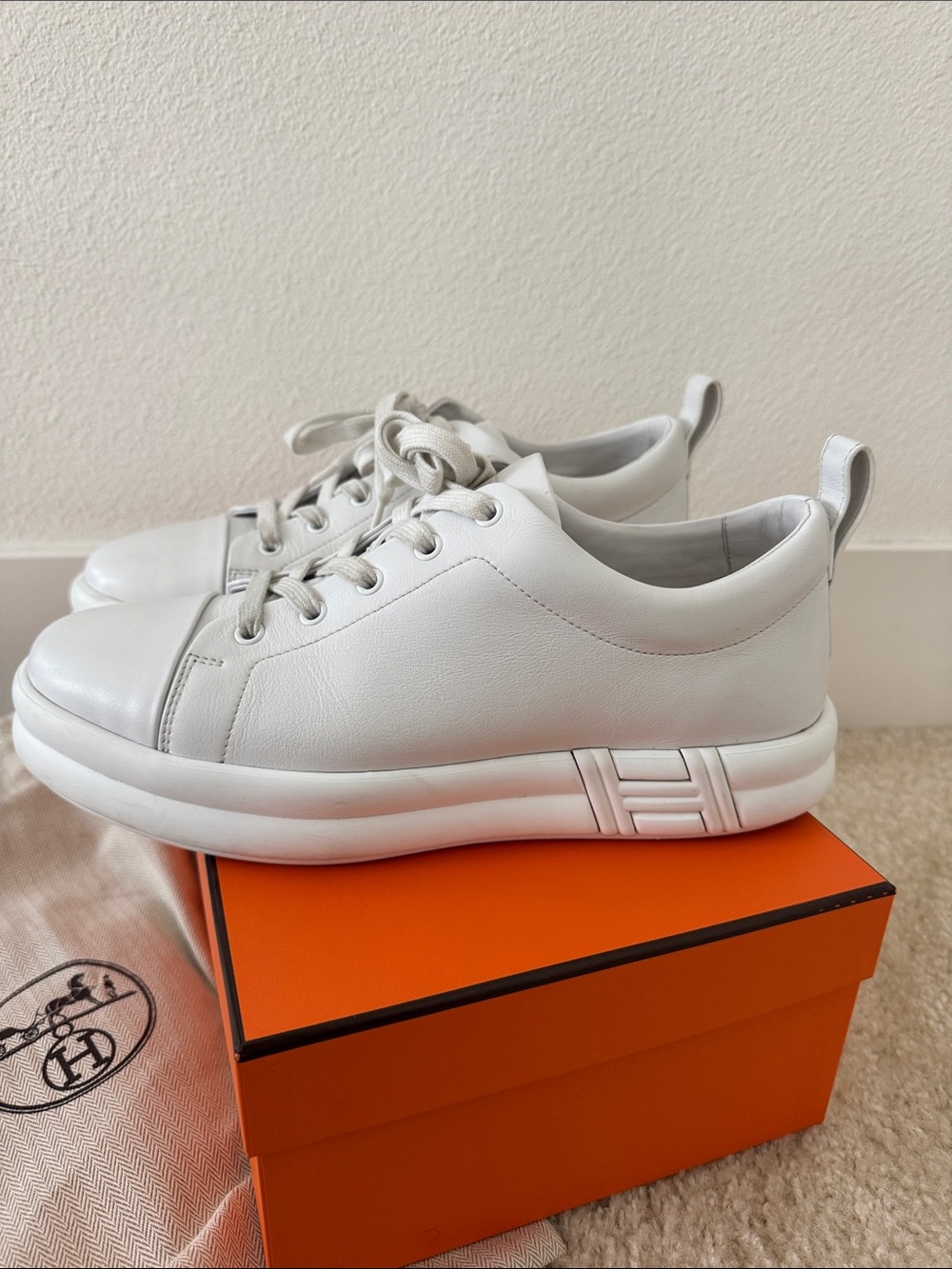 Hermes White Leather Low-Top Sneakers - Picture 8 of 8